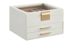 A jewelry box with gold accents