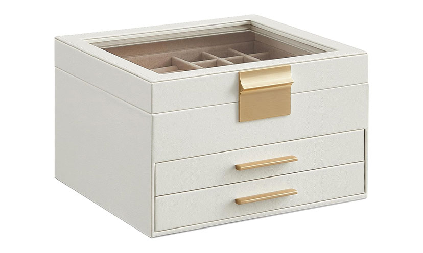 A jewelry box with gold accents